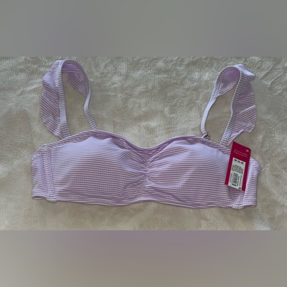 Xhilaration Swimwear Purple & White Striped with Ruffles Bikini Top Medium